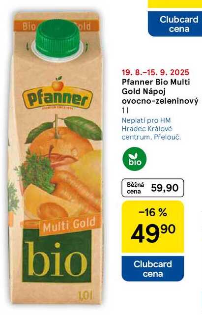 Pfanner Bio Multi Gold Nápoj ovocno-zeleninový, 1 l 