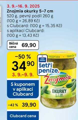 Znojmia okurky 5-7 cm, 520 g. pevný podíl 260 g