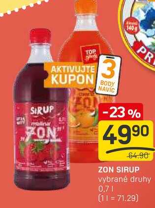 ZON SIRUP vybrané druhy 0,7l