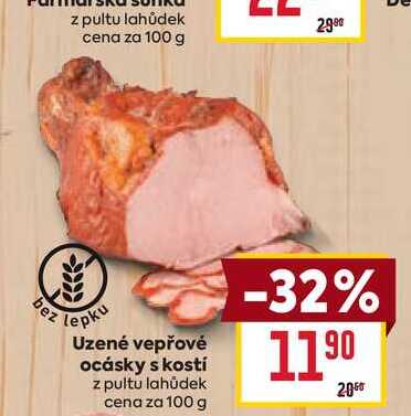 Uzené vepřové ocásky s kostí z pultu lahůdek cena za 100g