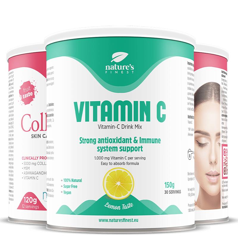 Kollagen SkinCare 1+1 + Vitamin C | Mořský kolagen | Peptidy | Redukce vrásek | Přírodní | Kolagen na pleť