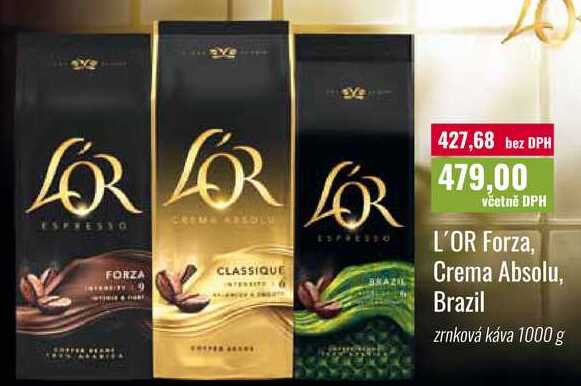 L'OR Forza, Crema Absolu, Brazil zrnková káva 1000 g 