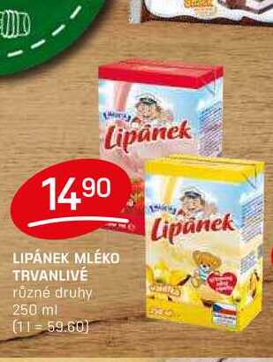 LIPÁNEK MLÉKO TRVANLIVÉ různé druhy 250 ml