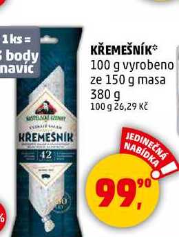 KŘEMEŠNÍK 100 g vyrobeno ze 150 g masa, 380 g