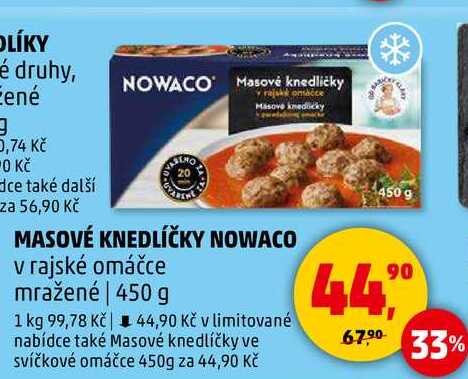 MASOVÉ KNEDLÍČKY NOWACO v rajské omáčce mražené, 450 g