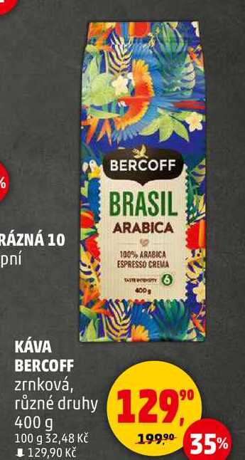 KÁVA BERCOFF zrnková, různé druhy, 400 g 