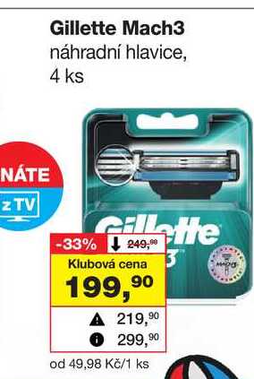 Gillette Mach3 náhradní hlavice, 4 ks 