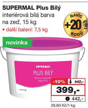 SUPERMAL Plus Bílý interiérová bílá barva na zeď, 15 kg