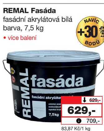 REMAL Fasáda fasádní akrylátová bílá barva, 7,5 kg