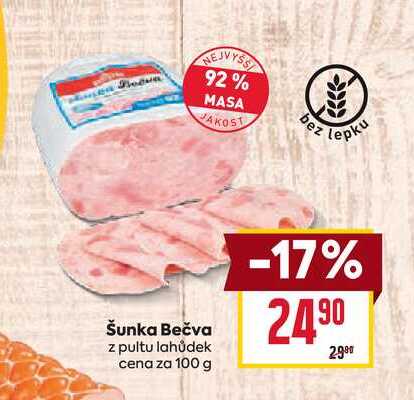 Šunka Bečva z pultu lahůdek cena za 100 g
