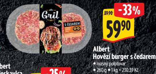 Albert Hovězí burger s čedarem, 260 g