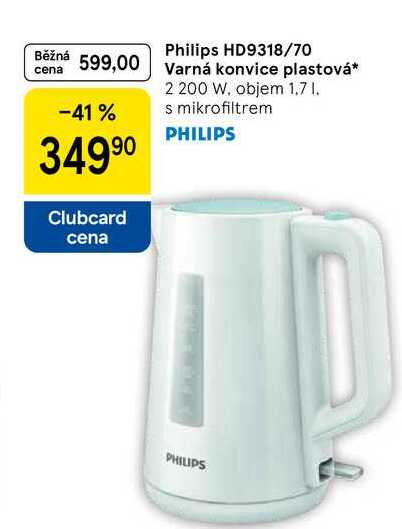 Philips HD9318/70 599,00 Varná konvice plastová, 2 200 W, objem 1.7 l