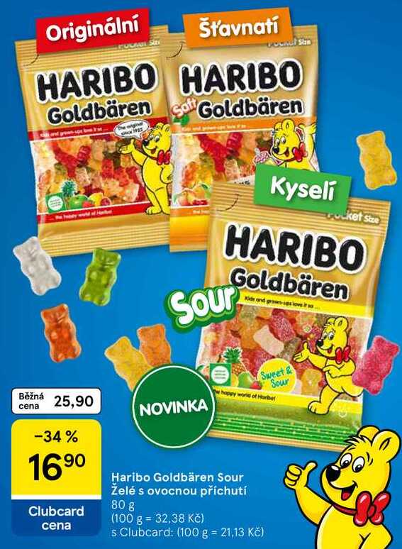 Haribo Goldbären Sour Želé s ovocnou příchutí, 80 g  