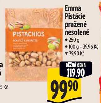 Emma Pistácie pražené nesolené, 250 g 