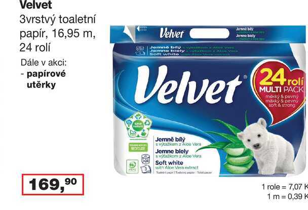 Velvet 3vrstvý toaletní papír, 16,95 m, 24 rolí