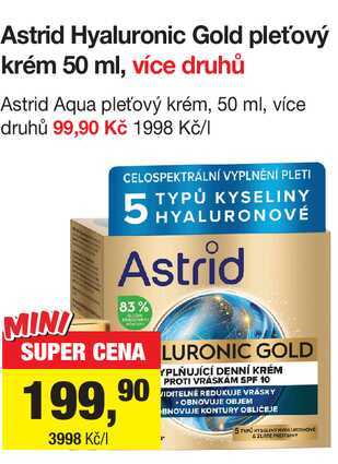Astrid Hyaluronic Gold pleťový krém 50 ml, více druhů