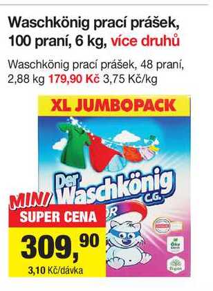 Waschkönig prací prášek, 100 praní, 6 kg, více druhů 