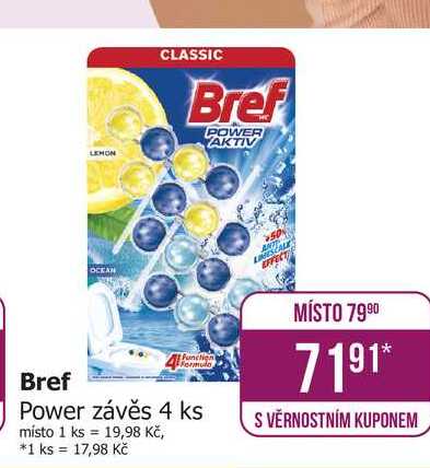 Bref Power Aktiv WC blok 4x50ml, vybrané druhy