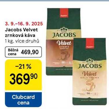 Jacobs Velvet zrnková káva, 1 kg