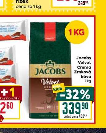 Jacobs Velvet Crema Zrnková Káva 1kg 