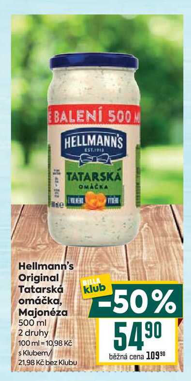 Hellmann's Original Tatarská klub omáčka, Majonéza 500 ml 