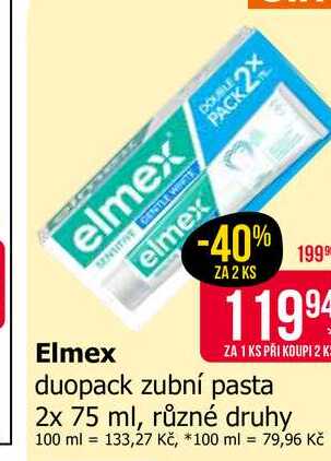 Elmex duopack zubní pasta 2x 75 ml, různé druhy 