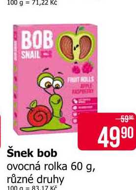 BOB Šnek bob ovocná rolka 60 g, různé druhy 