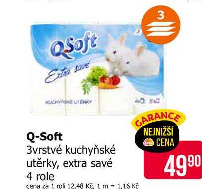 QSoft Extra 3vrstvé kuchyňské utěrky, extra savé 4 role 