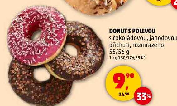 DONUT S POLEVOU s čokoládovou, jahodovou příchutí, 55/56 g  