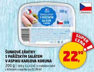 ŠUNKOVÉ ZÁVITKY S PAŘÍŽSKÝM SALÁTEM V ASPIKU KARLOVA KORUNA, 200 g 