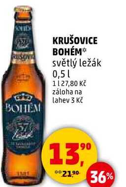 KRUŠOVICE BOHÉM světlý ležák, 0,5 l