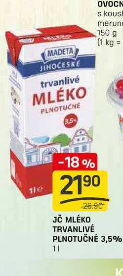 JČ MLÉKO TRVANLIVÉ PLNOTUČNÉ 3,5% 1l