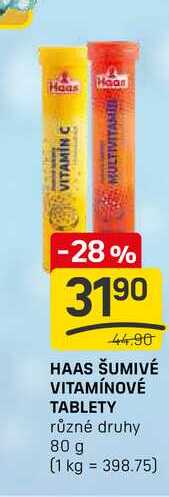HAAS ŠUMIVÉ VITAMÍNOVÉ TABLETY různé druhy 80 g 