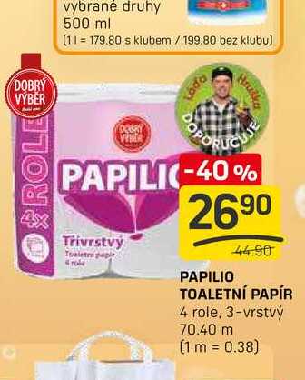 PAPILIO 44.90 TOALETNÍ PAPÍR 4 role, 3-vrstvý