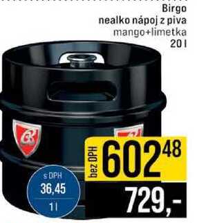 Birgo nealko nápoj z piva mango+limetka 20 l