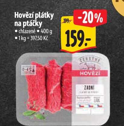Hovězí plátky na ptáčky  400 g