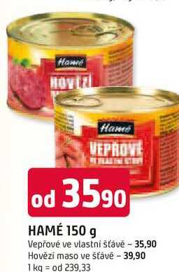 Hamé Vepřové ve vlastní šťávě 150g