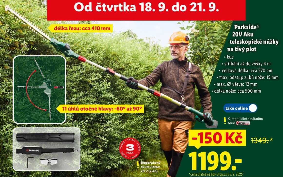 Parkside 20V Aku teleskopické nůžky na živý plot 