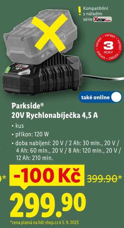 Parkside 20V Rychlonabíječka 4,5 A
