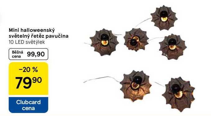 Mini halloweenský světelný řetěz pavučina, 10 LED světýlek  