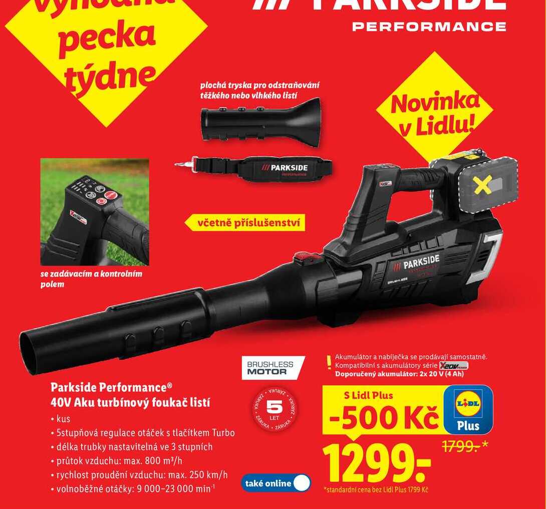 Parkside Performance 40V Aku turbínový foukač listí 