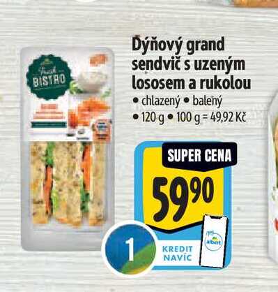   Dýňový grand sendvič s uzeným lososem a rukolou 120 g