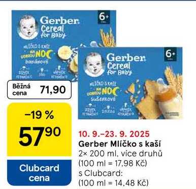 Gerber Mlíčko s kaší, 2x 200 ml, více druhů 