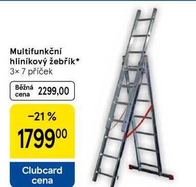 Multifunkční hliníkový žebřík, 3× 7 příček  