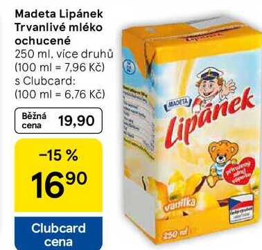 Madeta Lipánek Trvanlivé mléko ochucené, 250 ml, více druhů 
