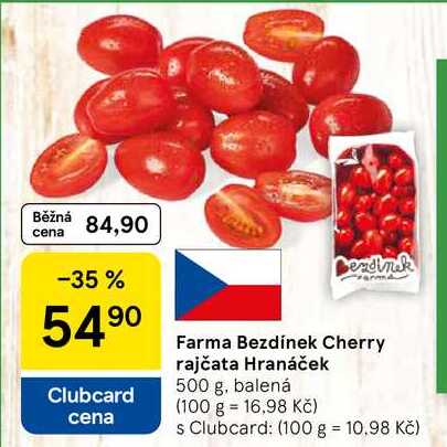 Farma Bezdínek Cherry rajčata Hranáček, 500 g, balená