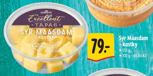 Sýr Maasdam - kostky, 120 g 