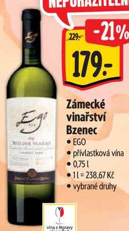 Zámecké vinařství Bzenec EGO přívlastková vína, 0,75 l