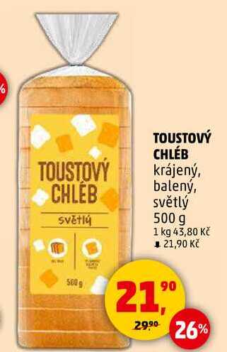 TOUSTOVÝ CHLÉB krájený, balený, světlý, 500 g 