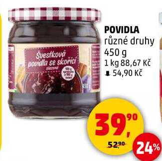 POVIDLA různé druhy, 450 g 